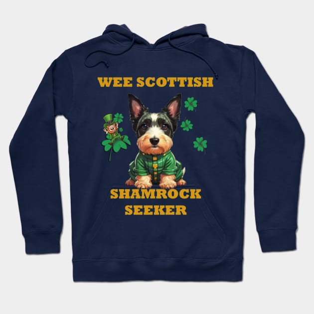 Wee Scottish Shamrock Seeker Funny Scottie Dog Hoodie by tamdevo1